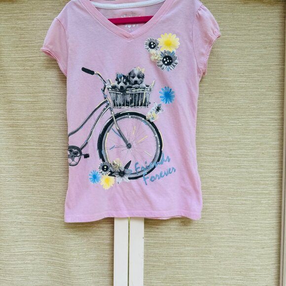 Justice T-Shirt Puppy Flowers Glitter Bike Tee Cute Saying Friends Forever - Picture 1 of 4
